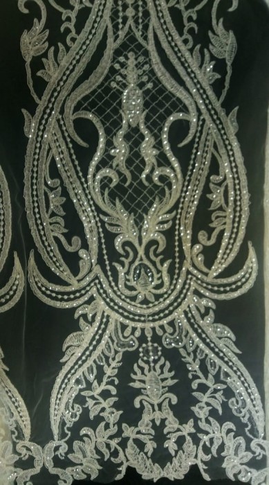 GX546 Ткань свадебная с паетками на сетке шир.135см цв.белый(в рул.14,5м)