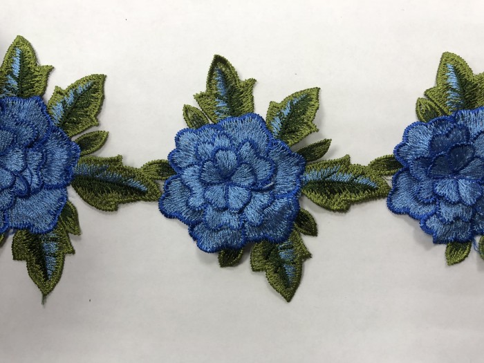 1603 Нашивка с цветами в рулоне цв.168 голубой(в упак.9м)