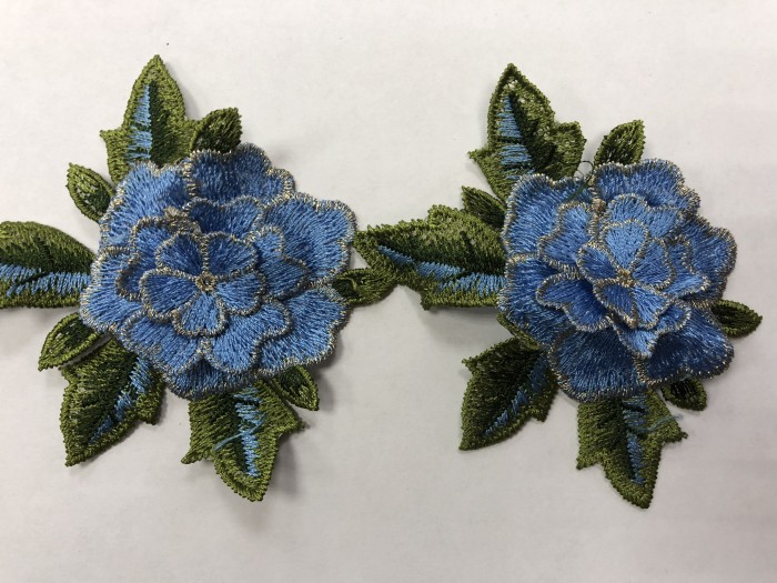 1605 Нашивка с цветами в рулоне цв.168 голубой(в упак.9м)