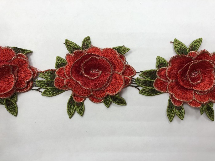 1606 Нашивка с цветами в рулоне цв.162 красный