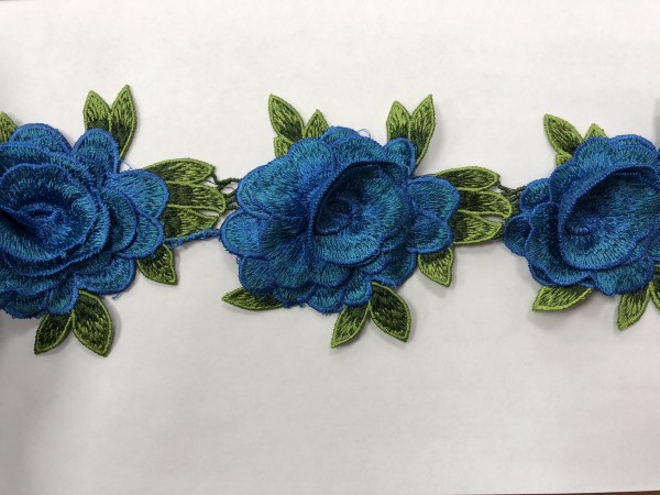 1607 Нашивка с цветами в рулоне цв.216 светло-синий(в упак.16,5м)