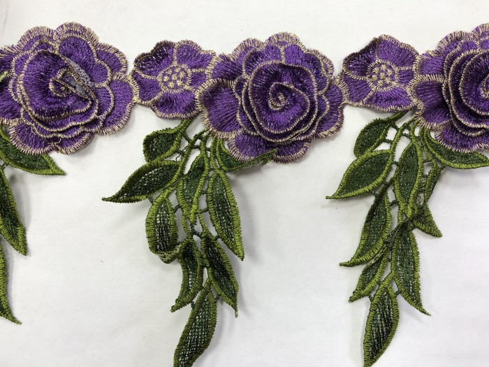 1608 Нашивка с цветами в рулоне  цв.171 фиолетовый(в упак.9м)