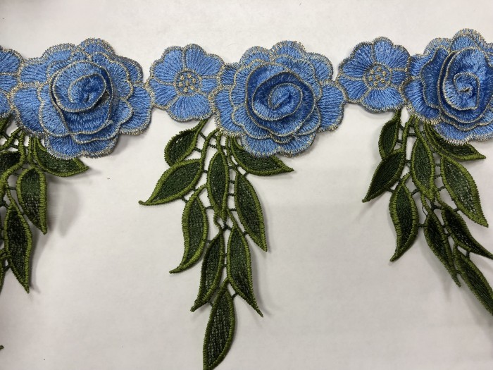 1608 Нашивка с цветами в рулоне цв.168 голубой(в упак.9м)