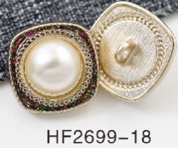 HF-2699-18 Пуговица металлическая на ножке №28L 18мм цв.блестящее золото с жемчугом(в упак.100шт)