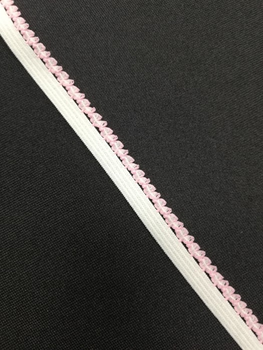 1150 Бельевая резинка кромочная 10мм цв.бело-розовый(в рул.100м)