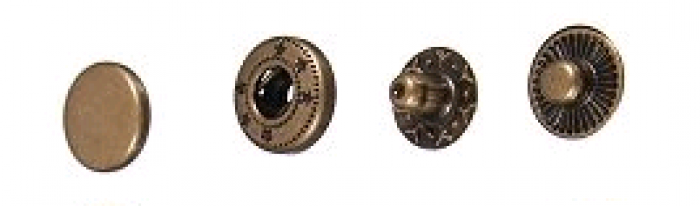 Кнопка стальная VT-2 9.5мм цв.антик(в упак.1440шт)