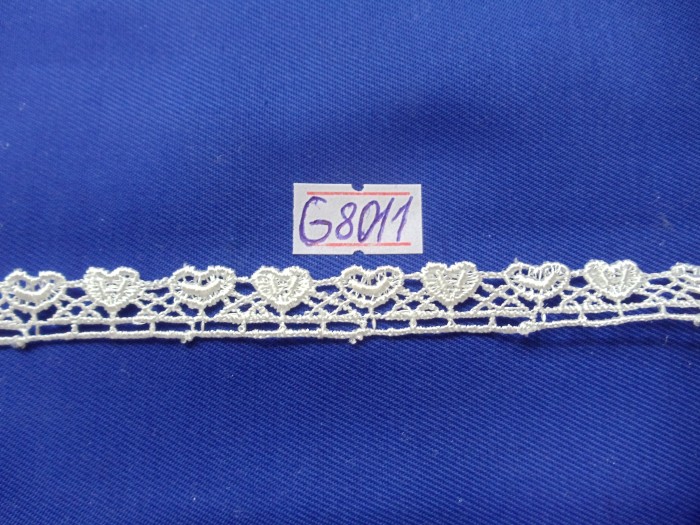 8011G Кружево вязаное полиэстер шир.1см цв.белый(в упак.9.2м)